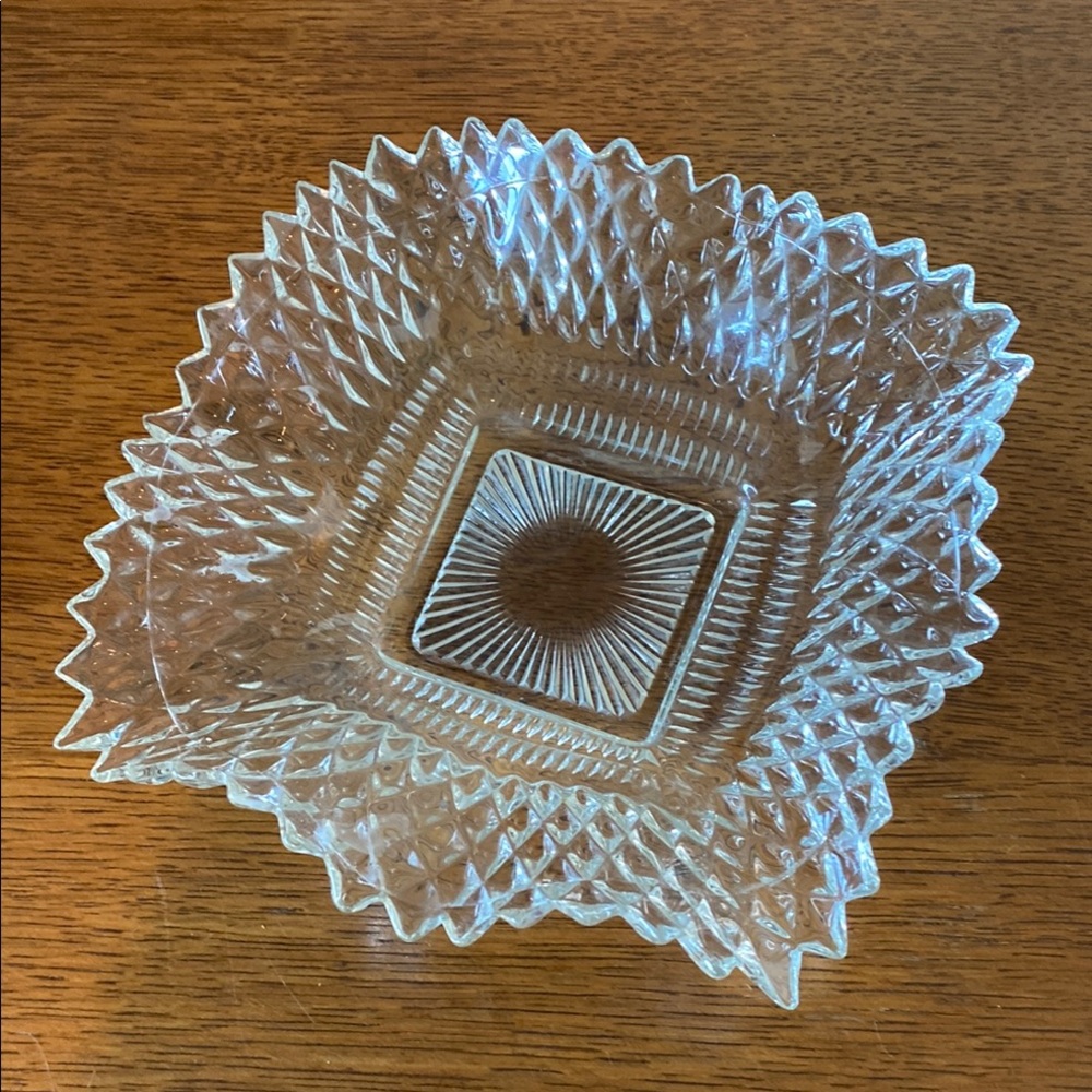 Intricate Clear Glass Square Bowl